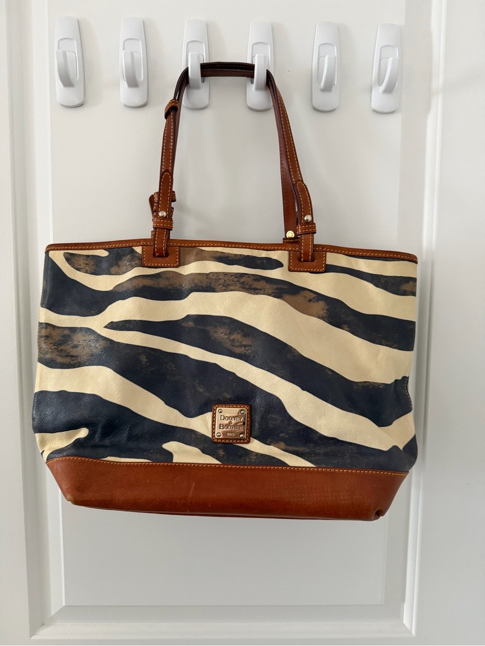 Dooney & Bourke Black and Cream Zebra-Print Leather-Trim Tote